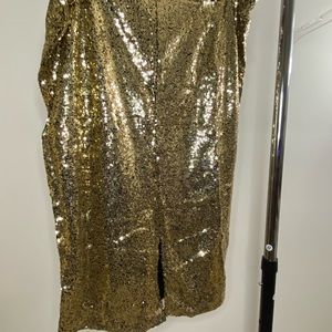 BNWT BooHoo Gold Ladies sequin midi skirt, Sz/ 18